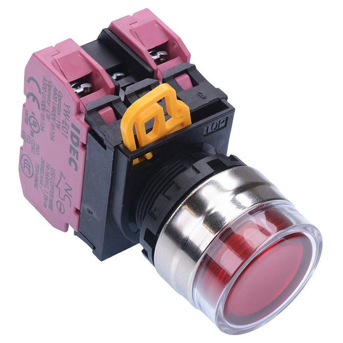 YW4L-AF2E02Q3R Red 12V illuminated 22mm Metal Bezel Maintained Shrouded Push Button Switch 2NC IP65 IDEC