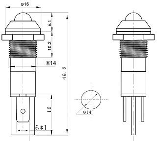 Yellow LED 14mm Metal Panel Indicator 12V