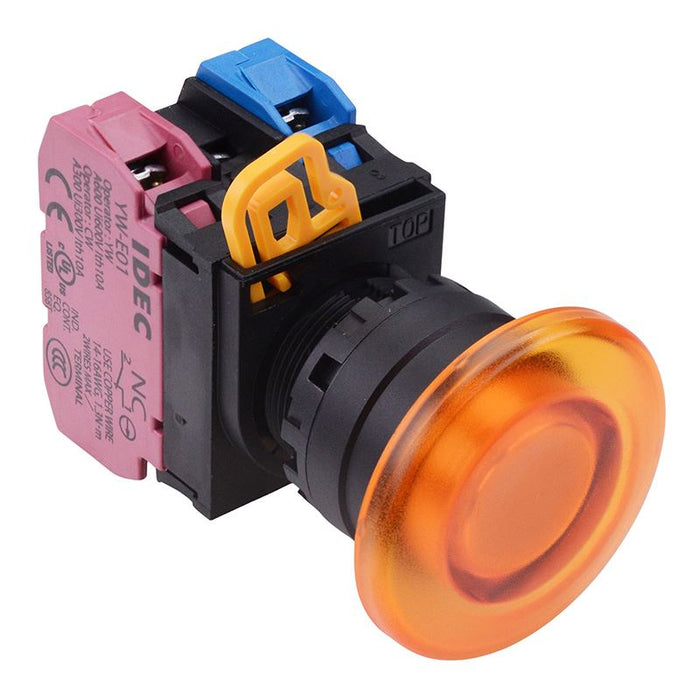 YW1L-M4E11Q4A Amber 24V illuminated 22mm Mushroom Momentary Push Button Switch 1NO-1NC IP65 IDEC