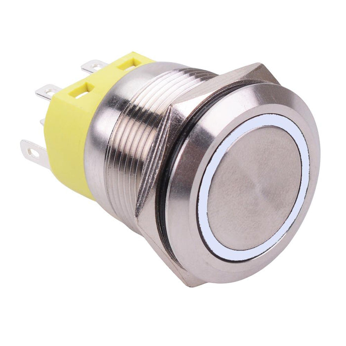 White LED On-(On) Momentary 22mm Vandal Push Button Switch DPDT