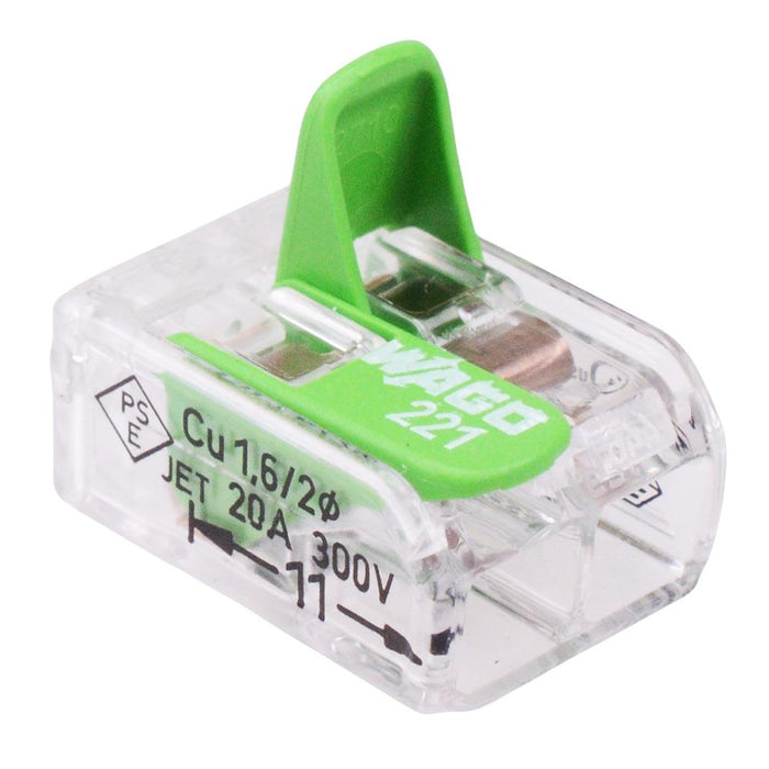 221-422 WAGO Green 2-Way Compact Lever Connector 4mm² 32A