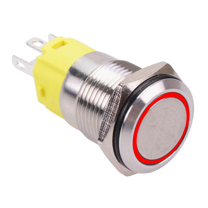 Red LED 24V On-On Latching 16mm Vandal Push Button Switch SPDT