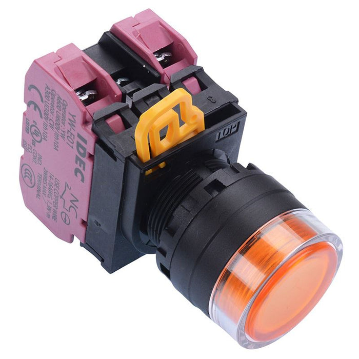 YW1L-MF2E02Q3A Amber 12V illuminated 22mm Momentary Shrouded Push Button Switch 2NC IP65 IDEC