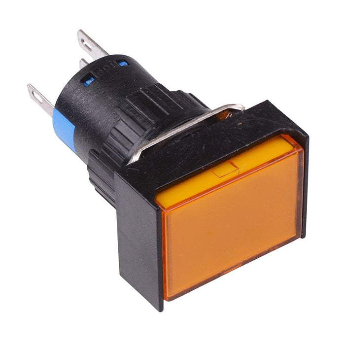 Yellow Rectangle Momentary 16mm Push Button Switch NO/NC 230V