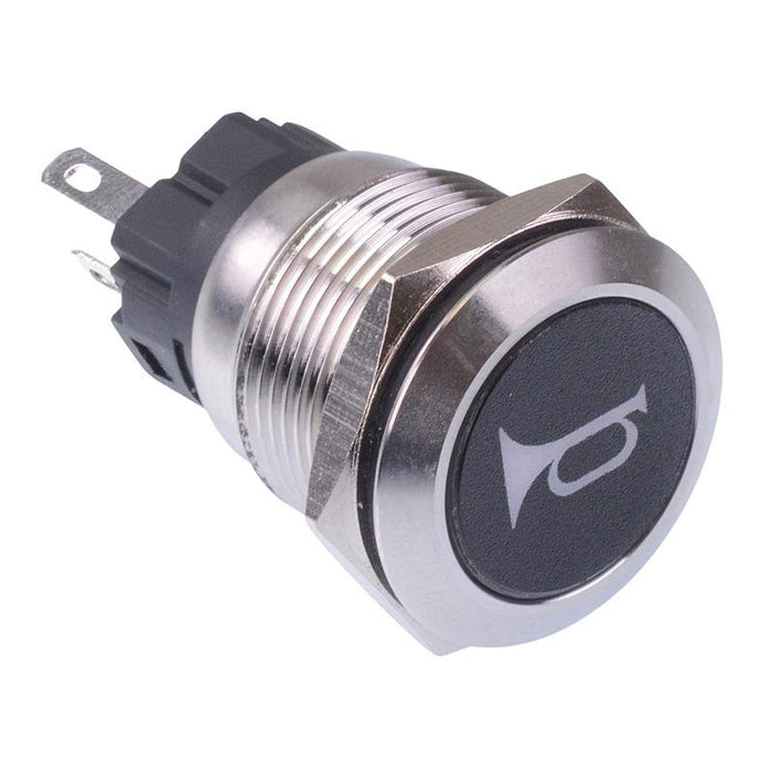 Horn' Blue LED Momentary 19mm Vandal Push Button Switch SPDT 12V