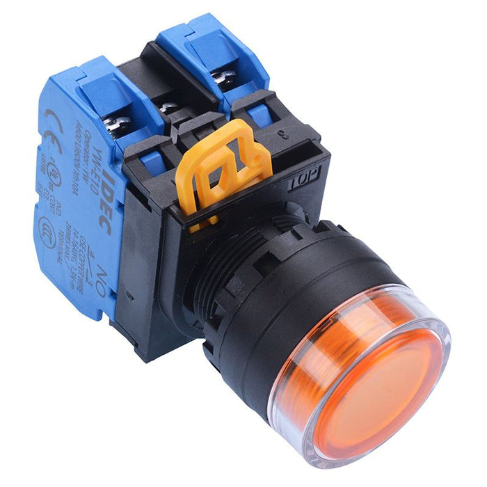 YW1L-AF2E20Q4A Amber 24V illuminated 22mm Maintained Shrouded Push Button Switch 2NO IP65 IDEC