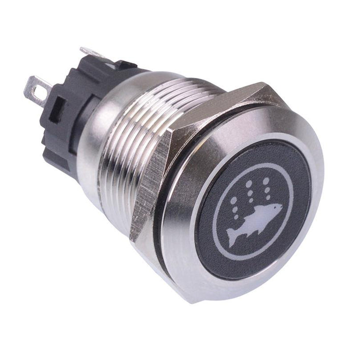 Live Fish' Blue LED Latching 19mm Vandal Push Button Switch SPDT 12V