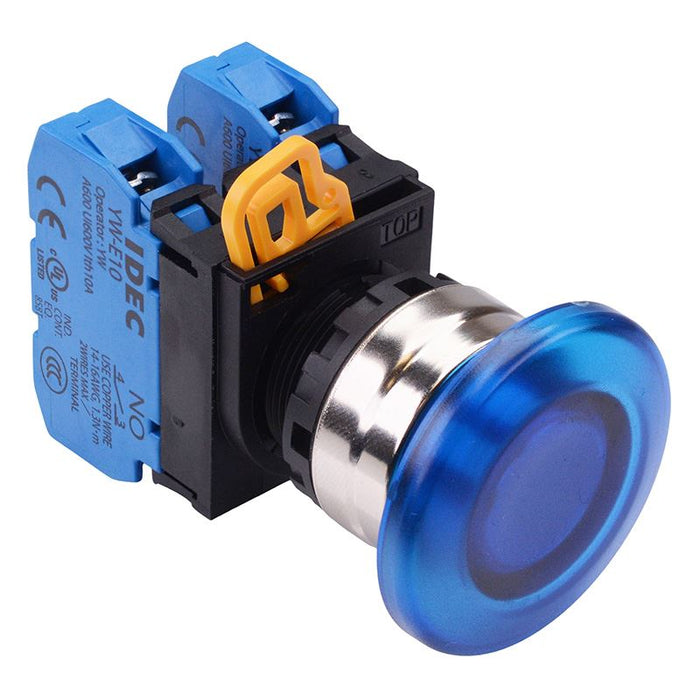 IDEC Blue 22mm Metal Bezel Mushroom Maintained Push Button Switch 2NO IP65 YW4L-A4E20Q0S