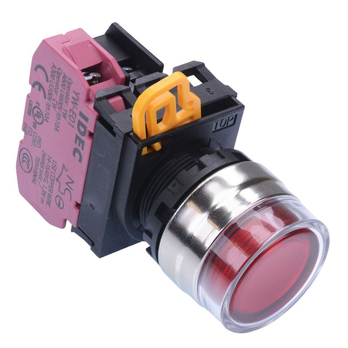 YW4L-MF2E01Q3R Red 12V illuminated 22mm Metal Bezel Momentary Shrouded Push Button Switch NC IP65 IDEC