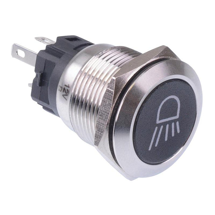 Flood Light' White LED Momentary 19mm Vandal Push Button Switch SPDT 12V