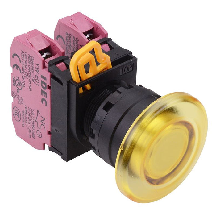 YW1L-A4E02Q0Y Yellow 22mm Mushroom Maintained Push Button Switch 2NC IP65 IDEC