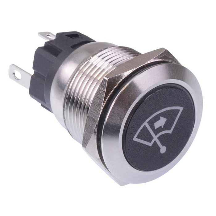 Windscreen Wiper Right' White LED Momentary 19mm Vandal Push Button Switch SPDT 12V