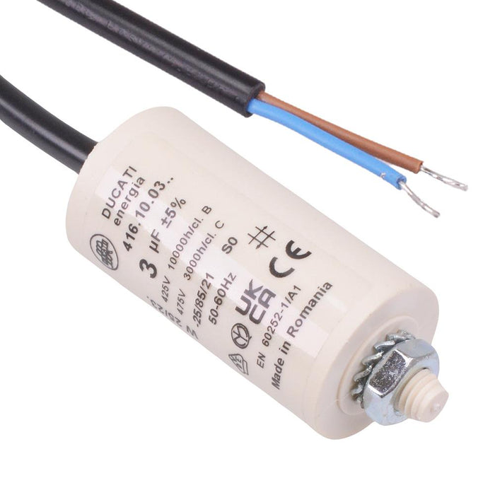 3uF Motor Run Prewired Capacitor Metallised Polypropylene 425V