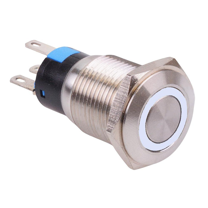 White LED 16mm Latching Vandal Push Button Switch 3A SPDT