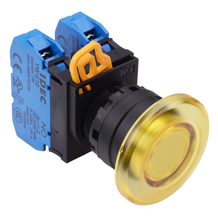 YW1L-M4E20Q0Y Yellow 22mm Mushroom Momentary Push Button Switch 2NO IP65 IDEC