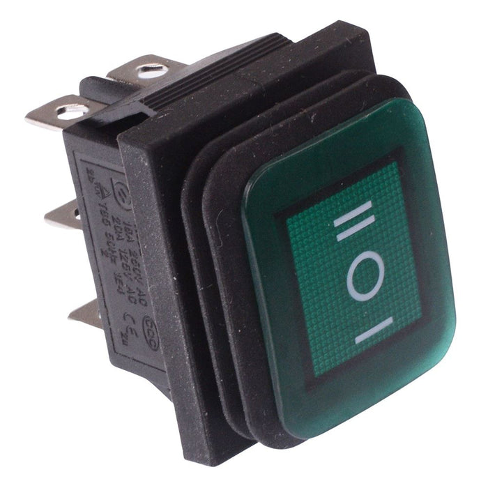 Green Illuminated On-Off-On Waterproof Rocker Switch 20A DPDT IP67 ...