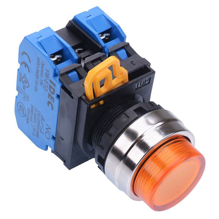 YW4L-M2E20Q3A Amber 12V illuminated 22mm Metal Bezel Momentary Push Button Switch 2NO IP65 IDEC