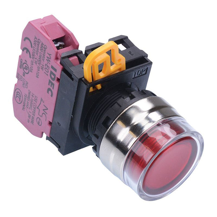 YW4L-AF2E01Q0R Red 22mm Metal Bezel Maintained Shrouded Push Button Switch NC IP65 IDEC