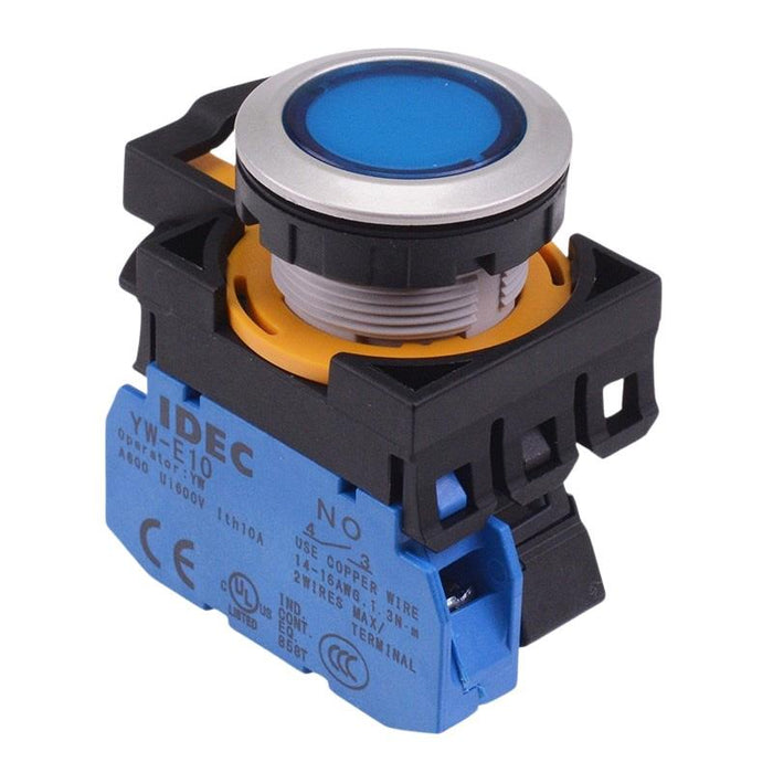 CW4L-M1E10Q4S Blue 24V Illuminated Metallic Momentary Push Button Swit ...