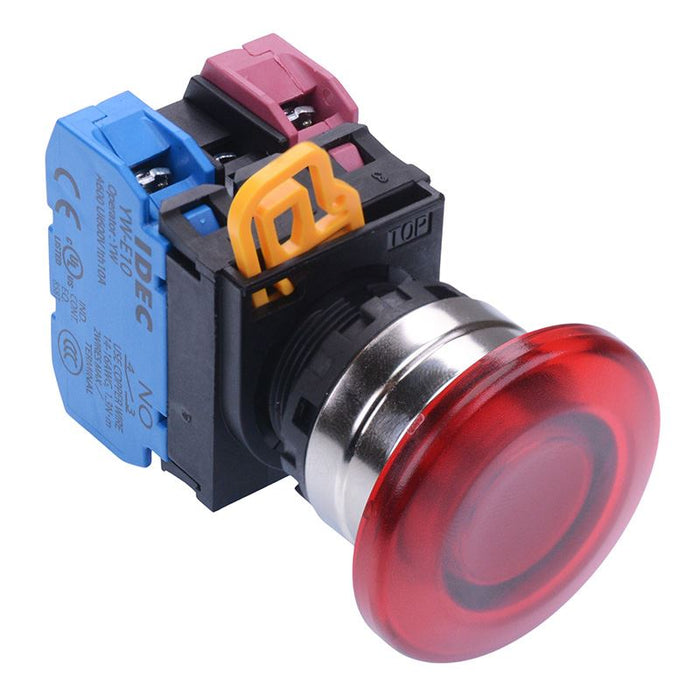 YW4L-A4E11Q3R Red 12V illuminated 22mm Metal Bezel Mushroom Maintained Push Button Switch 1NO-1NC IP65 IDEC