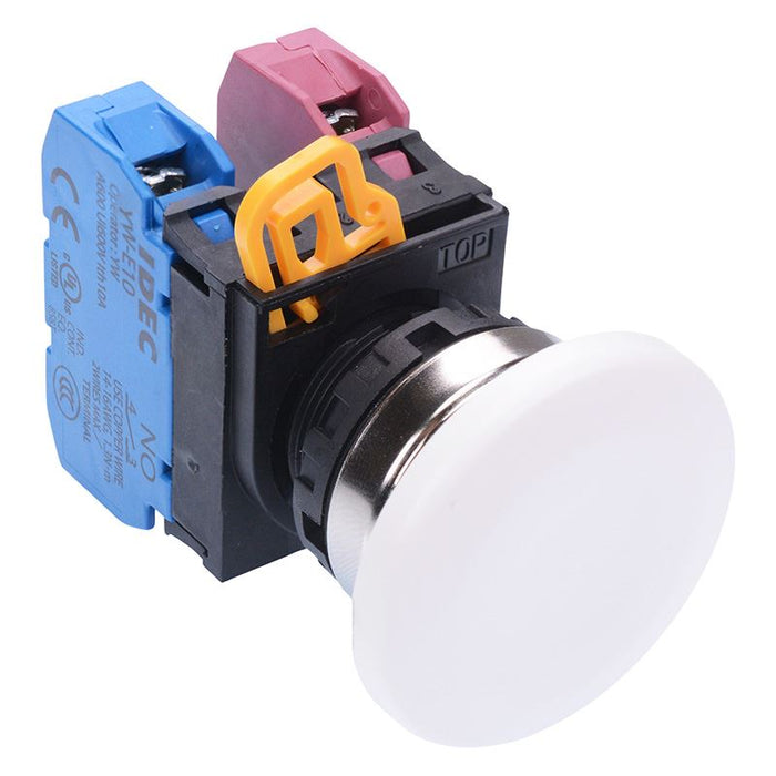 YW4B-M4E11W White 22mm Metal Bezel Mushroom Momentary Push Button Switch 1NO-1NC IP65 IDEC