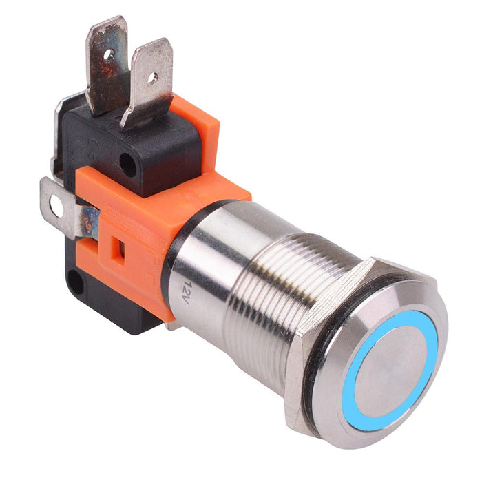 Blue LED 19mm Latching Vandal Resistant Push Button Switch SPDT 21A 12V