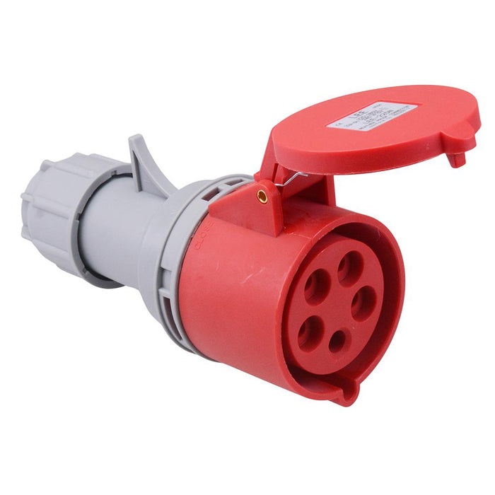 Red 32A 415V 3P+N+E Industrial Inline Socket IP44