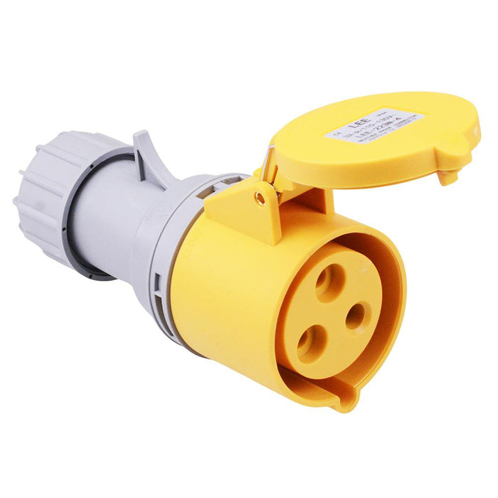 Yellow 32A 110V 2P+E Industrial Inline Socket IP44