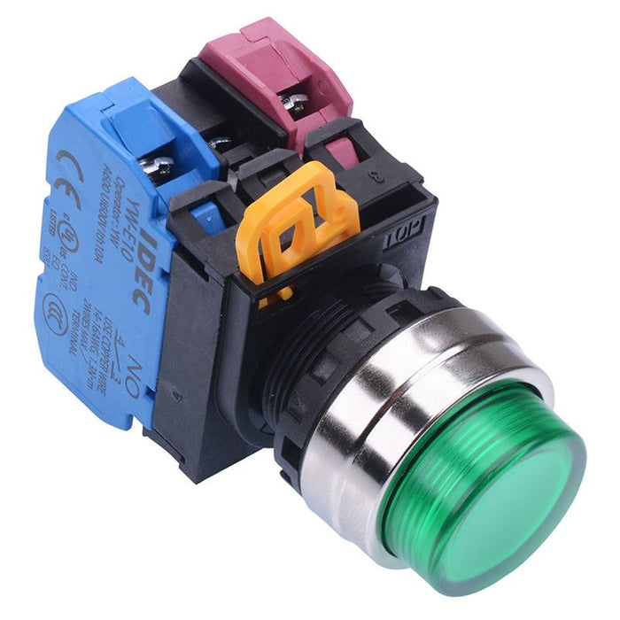 YW4L-M2E11Q3G Green 12V illuminated 22mm Metal Bezel Momentary Push Button Switch 1NO-1NC IP65 IDEC