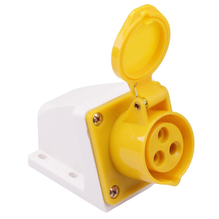 Yellow 16A 110V 2P+E Industrial Surface Mount Socket IP44