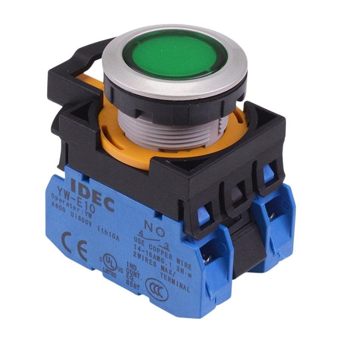 CW4L-M1E20Q4G Green 24V illuminated Metallic Momentary Push Button Switch 2NO IP65 IDEC