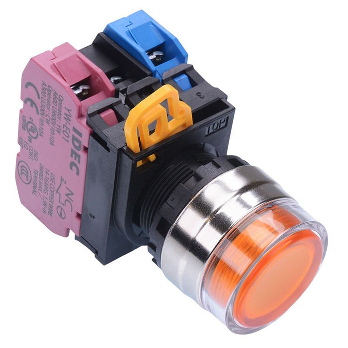 IDEC Amber 12V illuminated 22mm Metal Bezel Maintained Shrouded Push Button Switch 1NO-1NC IP65 YW4L-AF2E11Q3A