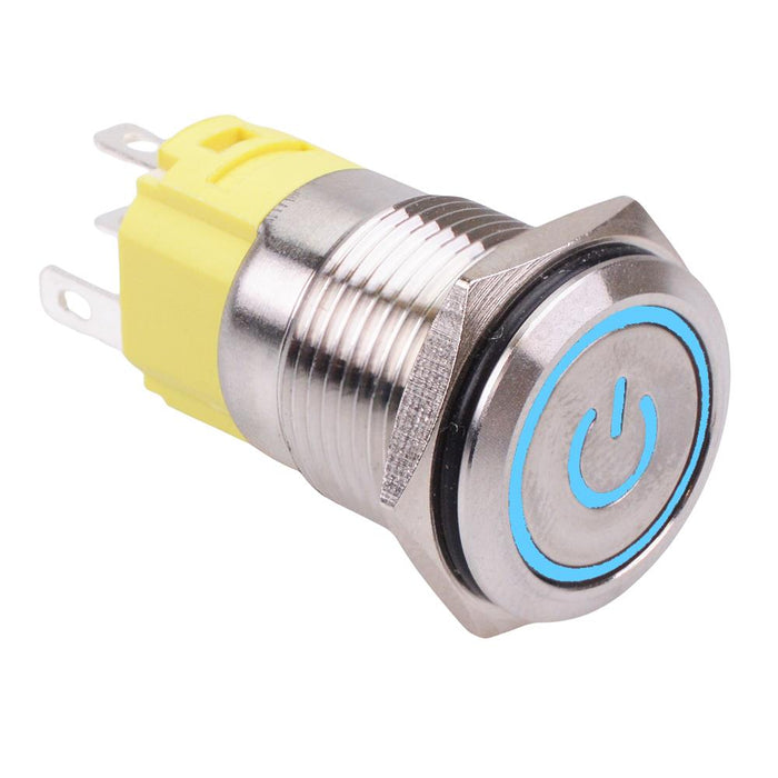 Blue LED Power On-(On) Momentary 16mm Vandal Push Button Switch SPDT