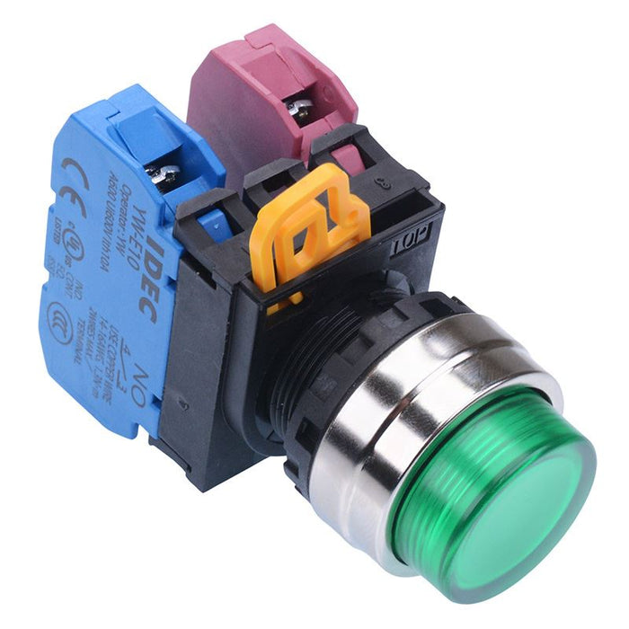 IDEC Green 22mm Metal Bezel Maintained Push Button Switch 1NO-1NC IP65 YW4L-A2E11Q0G