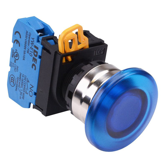 YW4L-A4E10Q0S Blue 22mm Metal Bezel Mushroom Maintained Push Button Switch NO IP65 IDEC