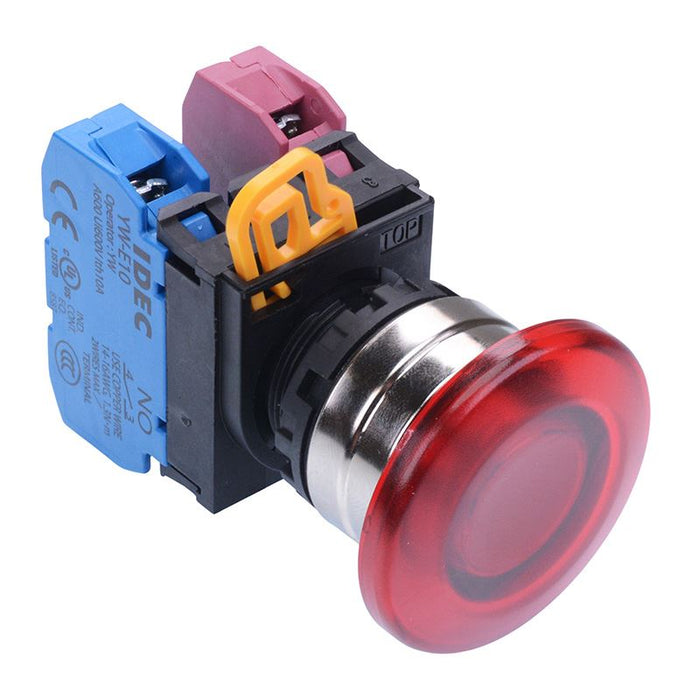 YW4L-A4E11Q0R Red 22mm Metal Bezel Mushroom Maintained Push Button Switch 1NO-1NC IP65 IDEC