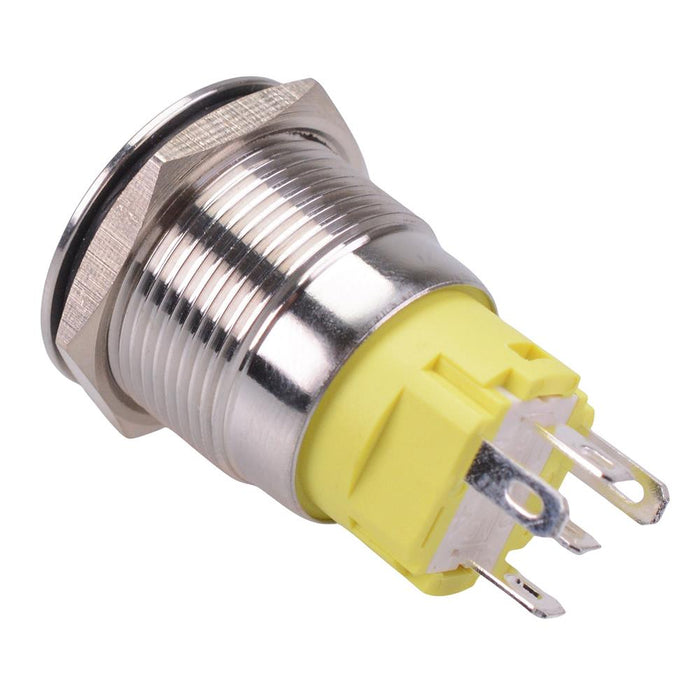 Yellow LED On-On Latching 19mm Vandal Resistant Push Button Switch SPDT