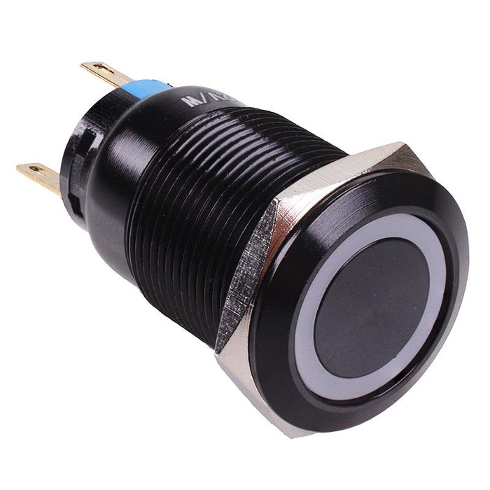 Warm White LED Latching On-On 19mm Black Vandal Resistant Push Switch ...