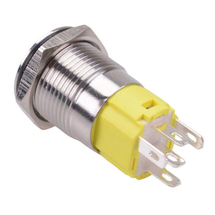 Yellow LED On-On Latching 16mm Vandal Resistant Push Button Switch SPDT