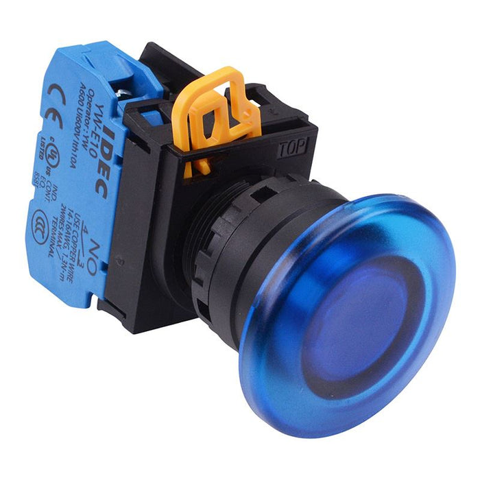 IDEC Blue 12V illuminated 22mm Mushroom Momentary Push Button Switch NO IP65 YW1L-M4E10Q3S