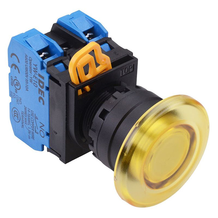 YW1L-M4E20Q4Y Yellow 24V illuminated 22mm Mushroom Momentary Push Button Switch 2NO IP65 IDEC