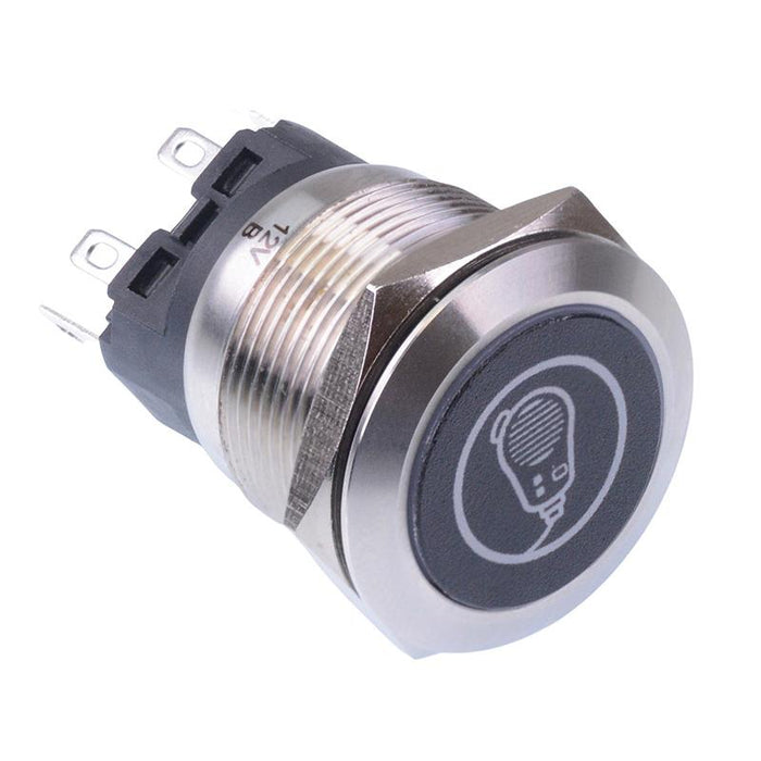 Radio' Blue LED Momentary 22mm Vandal Push Button Switch SPDT 12V