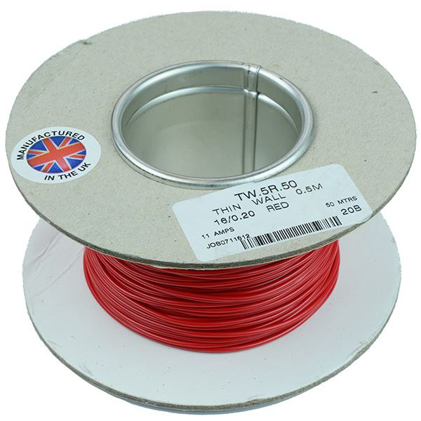 Red 0.5mm² Thin Wall Cable 16/0.2mm 50M