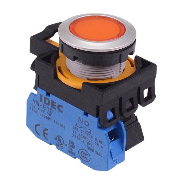 CW4L-M1E10Q3A Amber 12V illuminated Metallic Momentary Push Button Switch 1NO IP65 IDEC