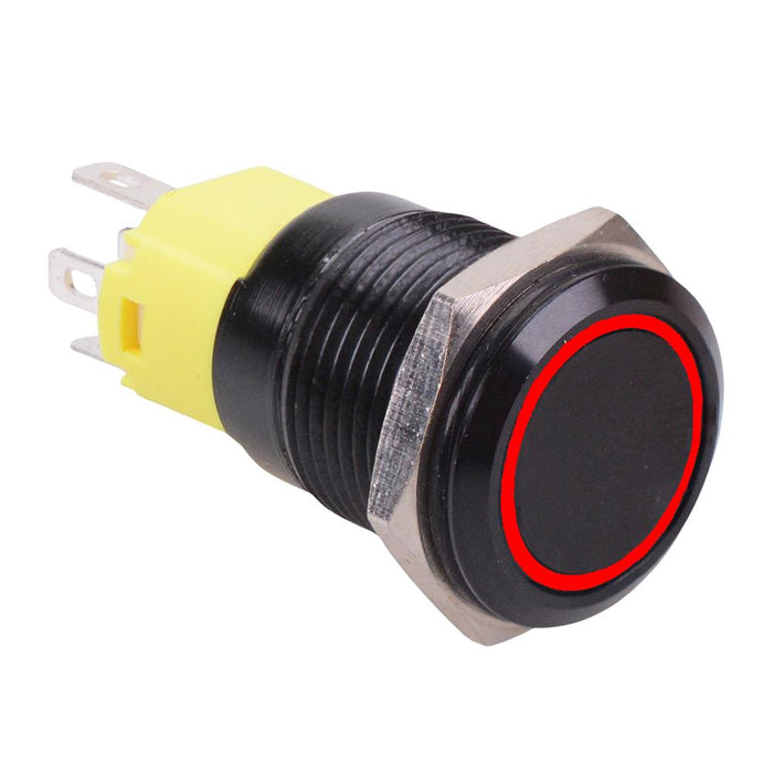 Red LED On-(On) Momentary 16mm Black Vandal Resistant Push Button Switch SPDT