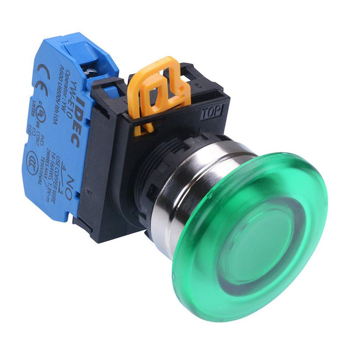 YW4L-M4E10Q0G Green 22mm Metal Bezel Mushroom Momentary Push Button Switch NO IP65 IDEC