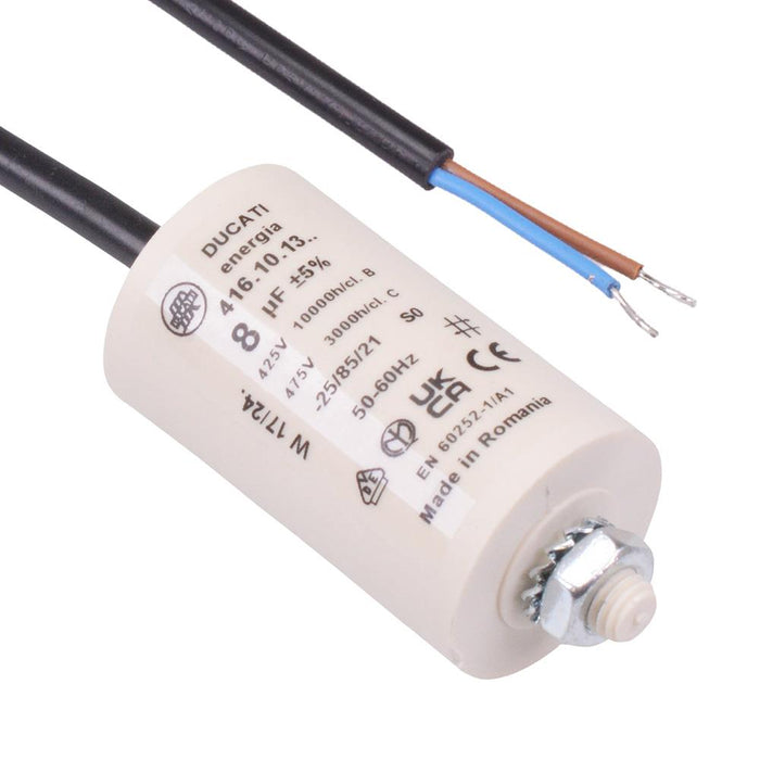 8uF Motor Run Prewired Capacitor Metallised Polypropylene 425V