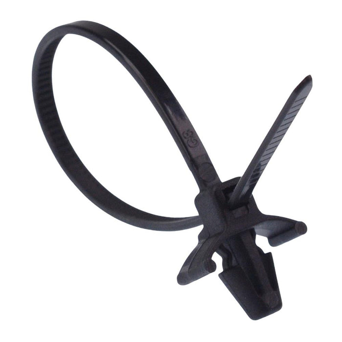 2.5mm x 100mm Black Wing Push Mount Cable Tie - Pack of 100