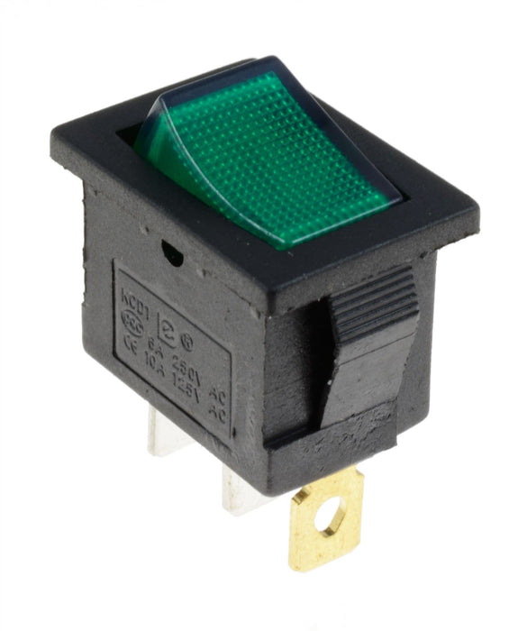 Green illuminated On-Off Plain Rectangle Rocker Switch 12V SPST