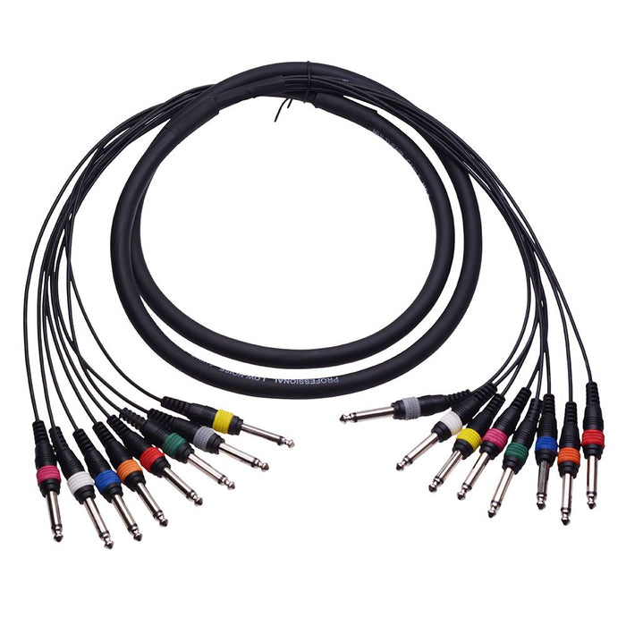 8 Way 6.35mm Mono Plug to 6.35mm Mono Plug Snake Lead Loom 2m